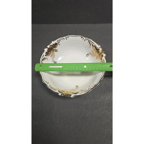 Vintage Wałbrzych Porcelain Bowl White Gold Trim Embossed Floral Poland 8.25" - Picture 5 of 8